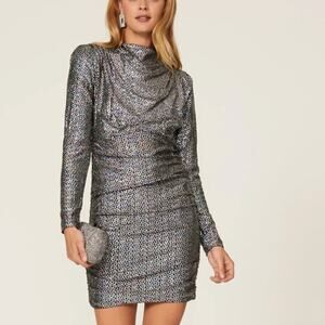 Alexia Admor Rainbow Sequin Mini Dress Size 10 Bodycon Long Sleeve Ruched $295